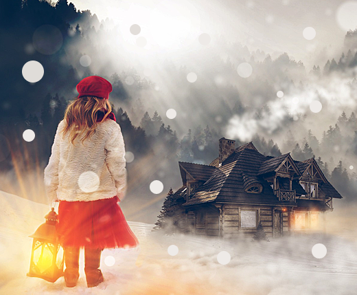 mała dziewczynka w zimowej magicznej aurze