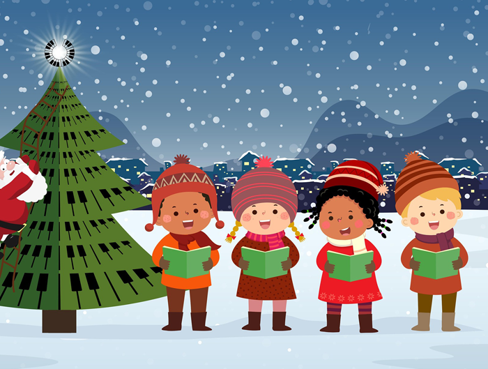 Grupa osób śpiewa kolędy.