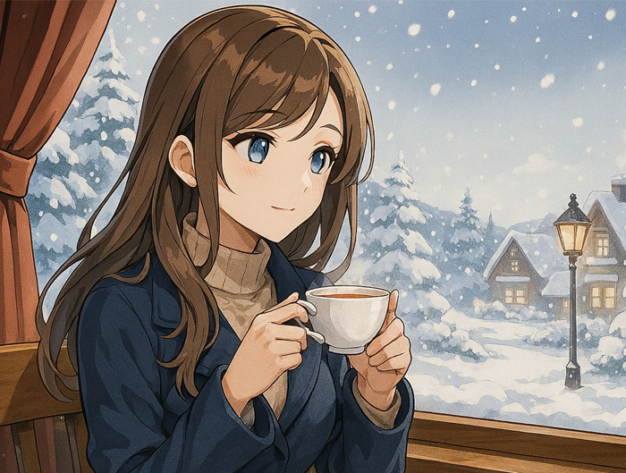 Młoda kobiet trzyma kubek z herbatą.