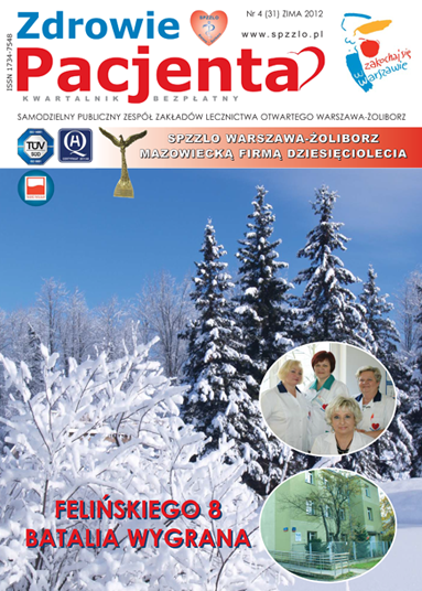 kwartalnik Zdrowie Pacjenta nr 4/2012 wydanie zima, na okładce zaśnieżone sosny 