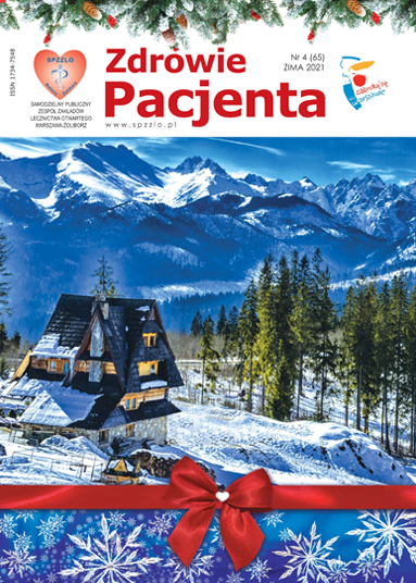 kwartalnik Zdrowie Pacjenta nr 4/2021 wydanie zima, na okładce góry zasypane śniegiem