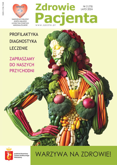 kwartalnik Zdrowie Pacjenta nr 2/2024 wydanie lato, na okładce kobieta ubrana w warzywa