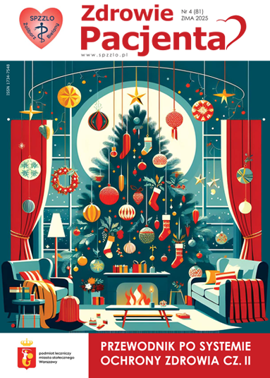 Kwartalnik Zdrowie Pacjenta nr 4/2025 wydanie zima, na okładce choinka z kolorowymi bombkami..